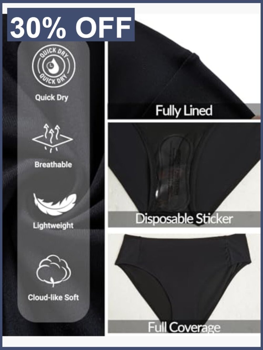 Mid Rise Ruched Bikini Bottom Full Coverage Tummy Control - Picture 6 of 7